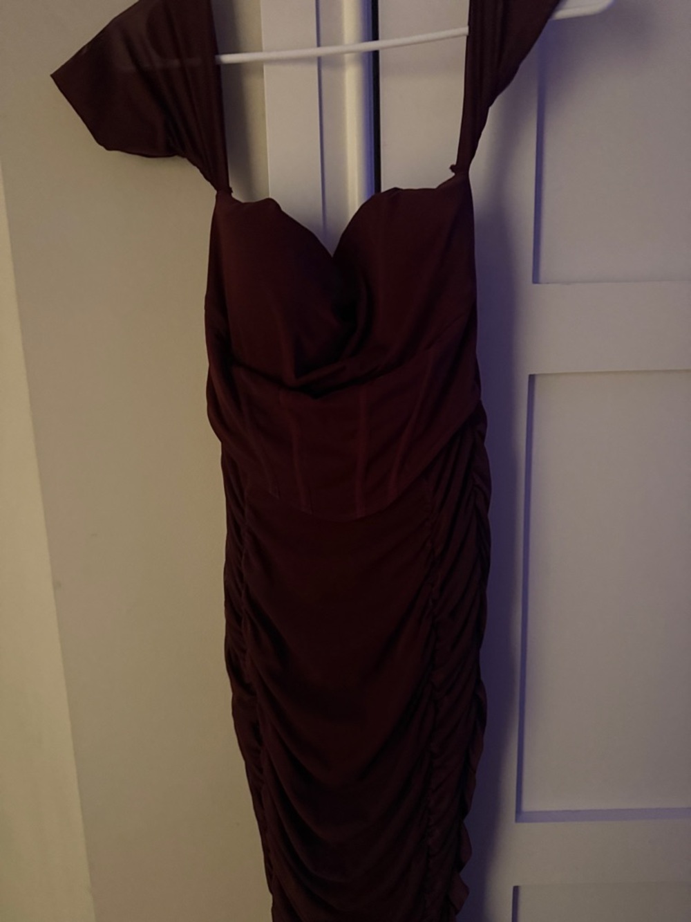 Ruched Burgundy Midi Dress with Sweetheart Neckline NWT